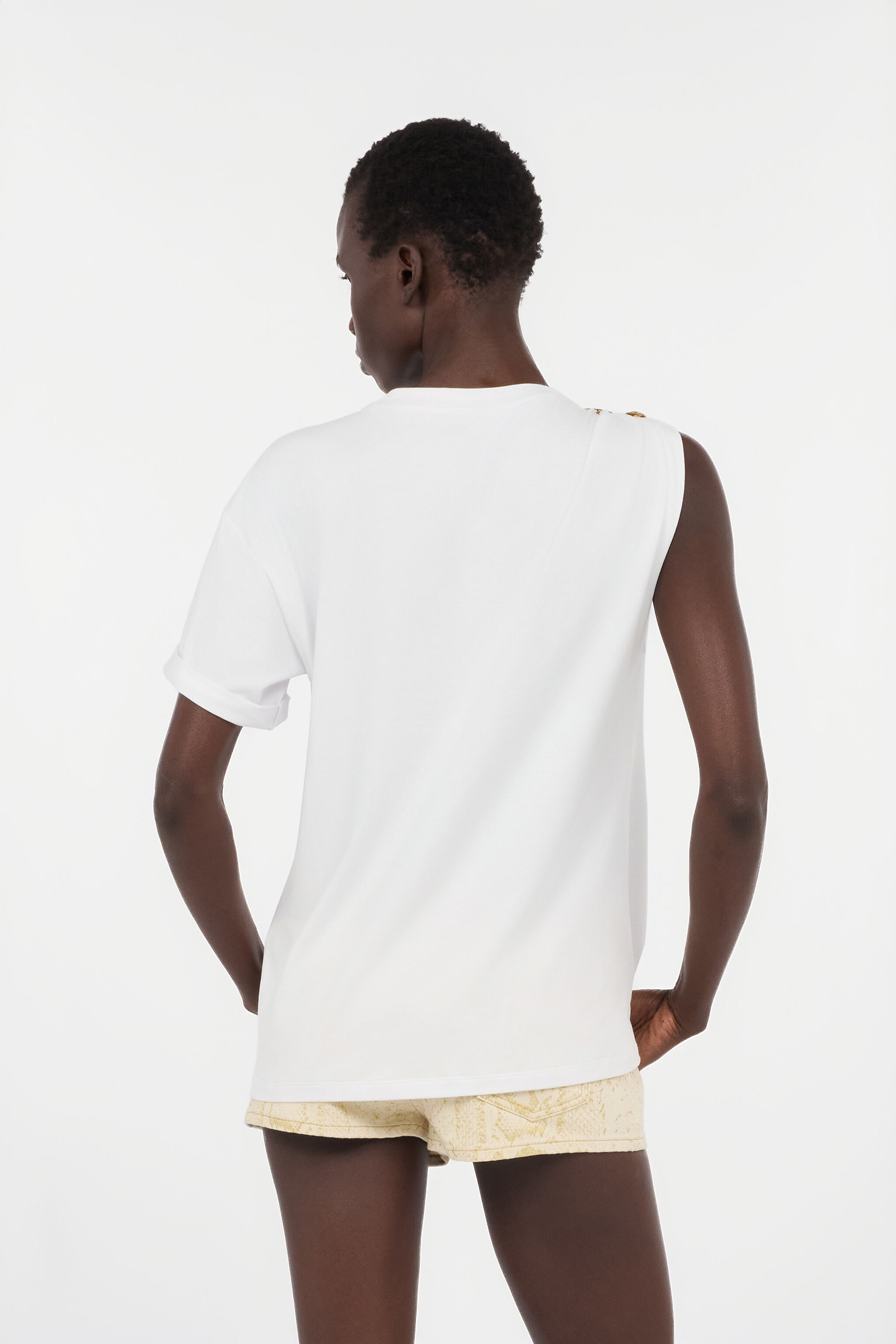 RC White Asymmetric T-shirt with Snake Motif RC White Asymmetric T-shirt with Snake Motif WHITE WWT605-JD006