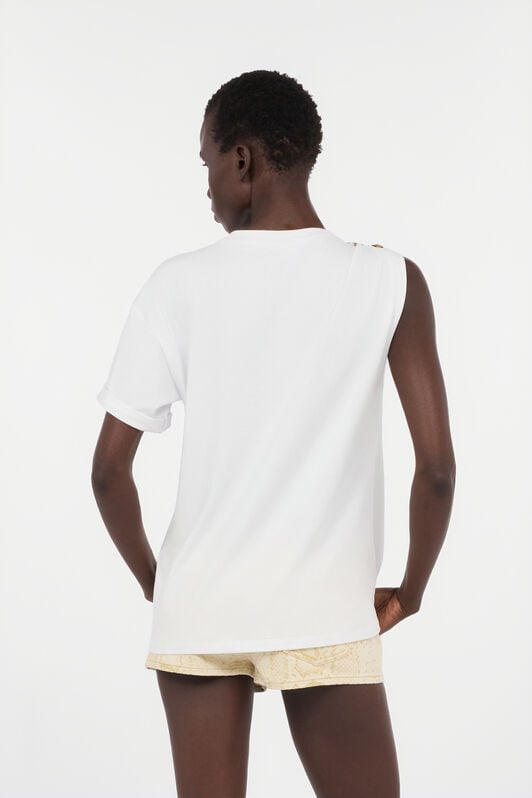 RC White Asymmetric T-shirt with Snake Motif RC White Asymmetric T-shirt with Snake Motif WHITE WWT605-JD006