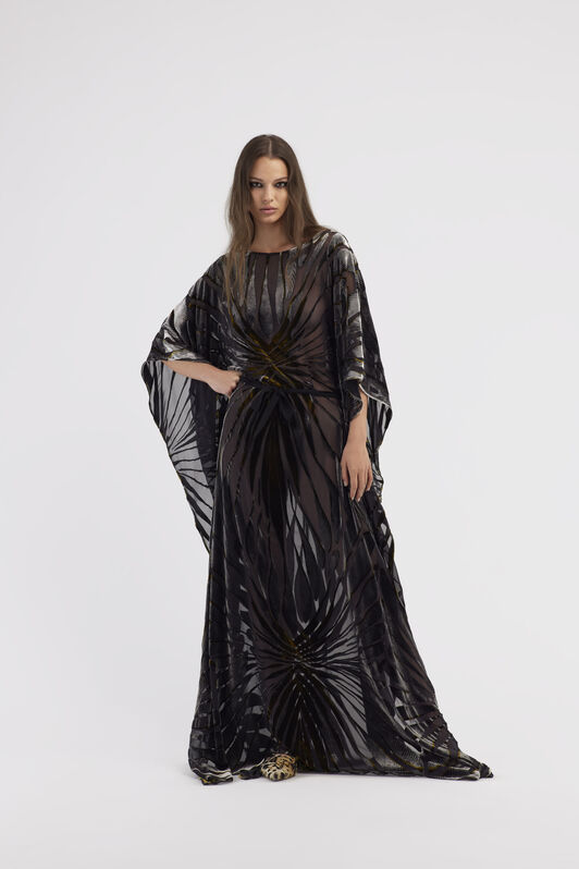 RC Samt-Kaftan mit Ray of Gold-Druck Schwarz RWT180-VLI15