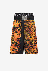 ${brand} Flame Lion-Print Silk Shorts ${colorDescription} ${masterID}