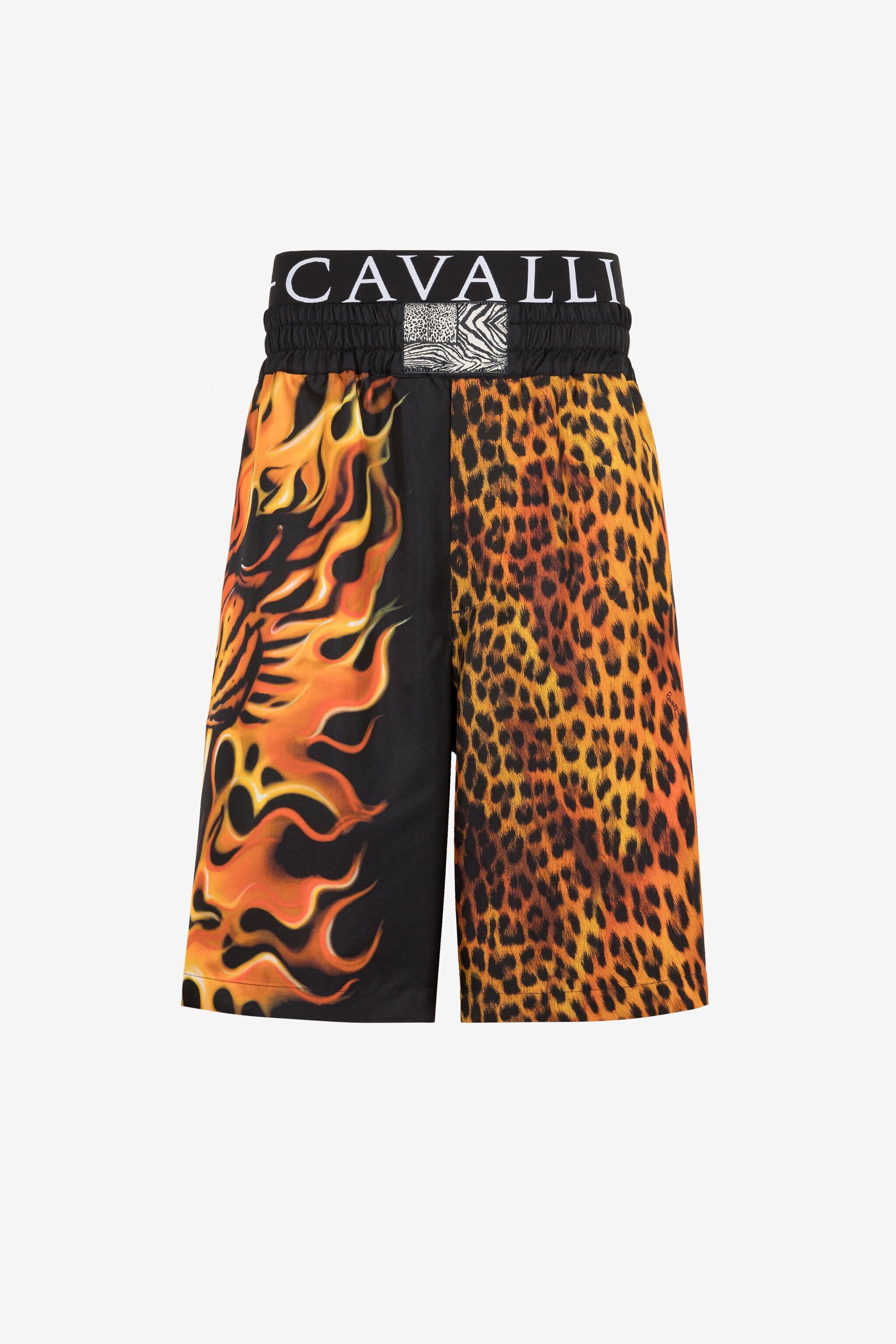 RC Flame Lion-Print Silk Shorts Orange/Black ONT209-4QD06