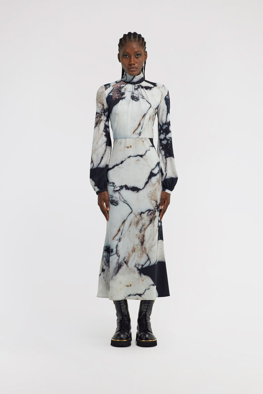 RC Marble print long Dress Schwarz/Weiß TWT136-LNN18