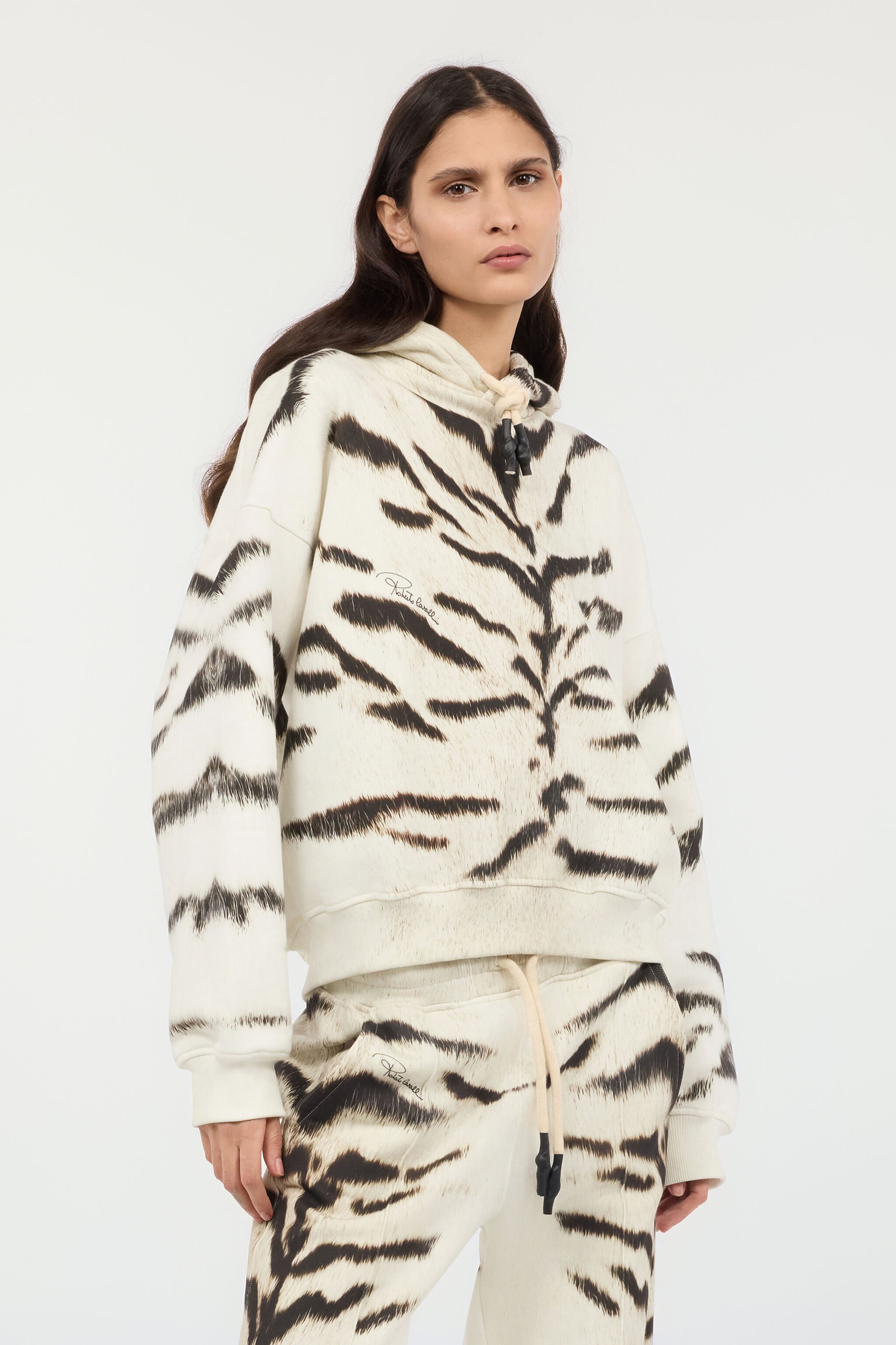 RC Woman Sweatshirt With White Tigresse OGAT X Roberto Cavalli Print Black/White UQT66A-2GA39