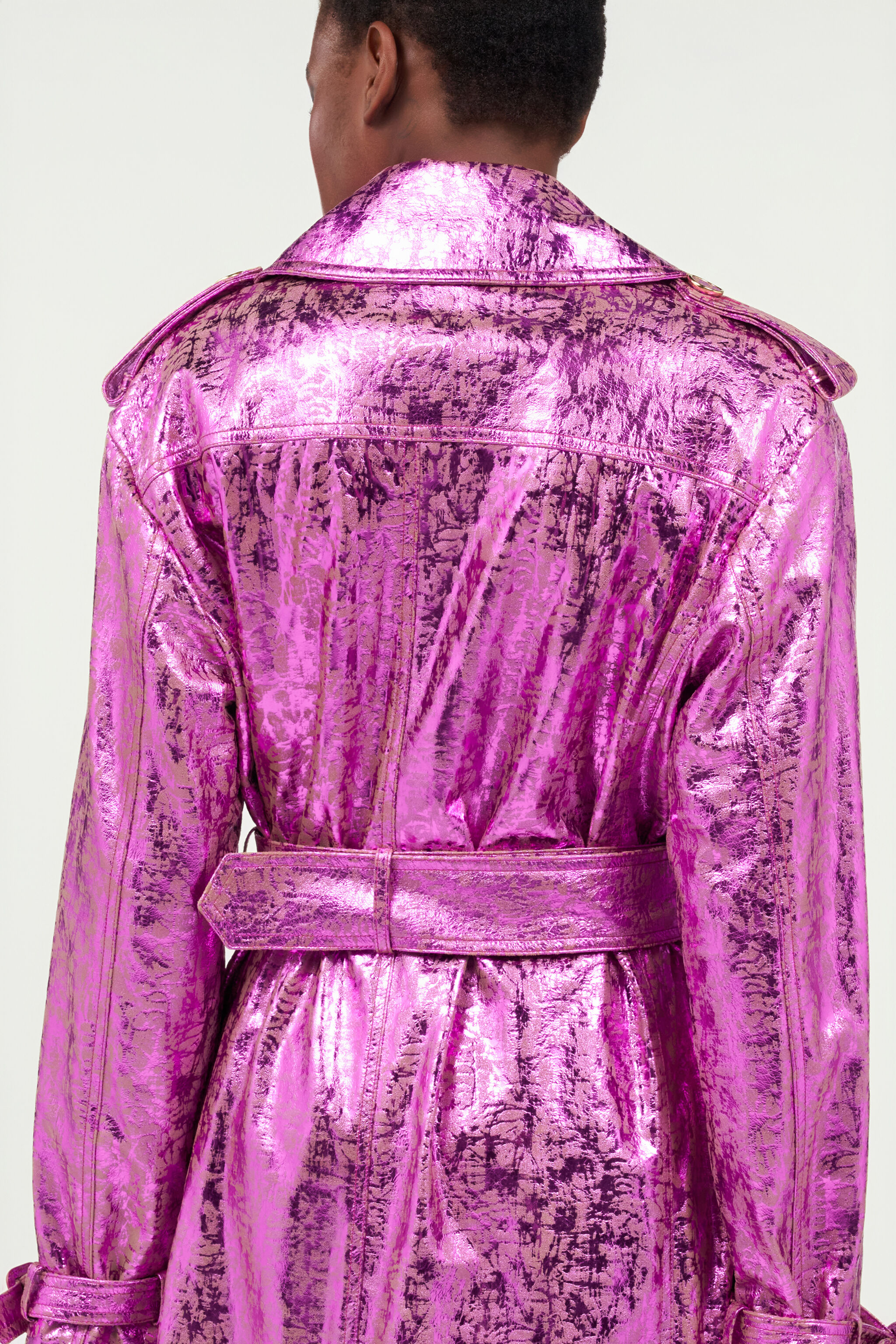 Laminated Metallic-Effect Trench Coat in SAND/FUCHSIA for Women