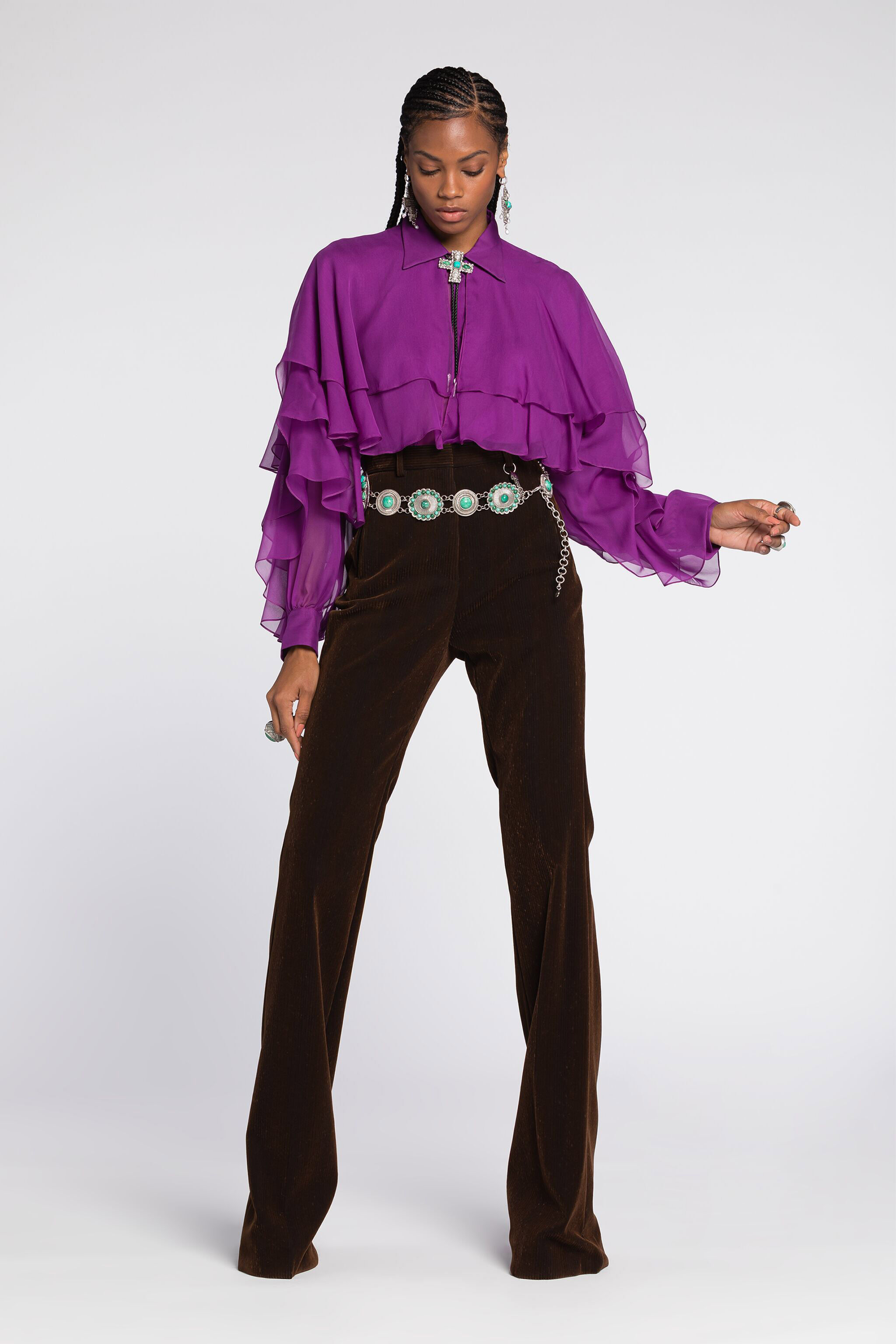 RC Ruffled Silk Blouse Purple RKT702-XV005