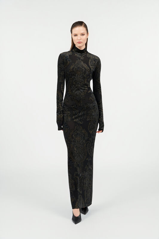 RC Ornamental Print Maxi Dress BLACK WKT154-6CR36