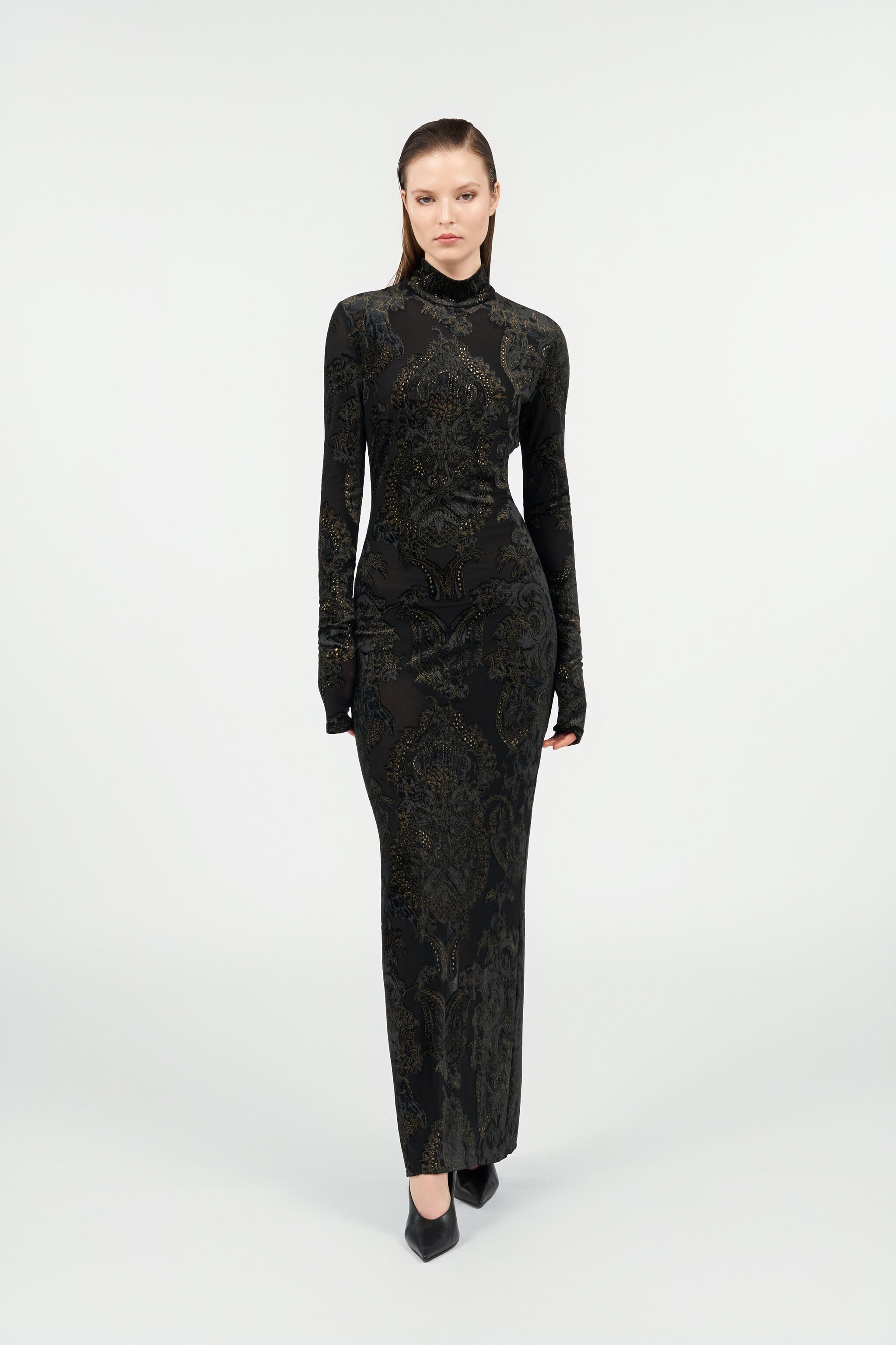 RC Ornamental Print Maxi Dress BLACK WKT154-6CR36