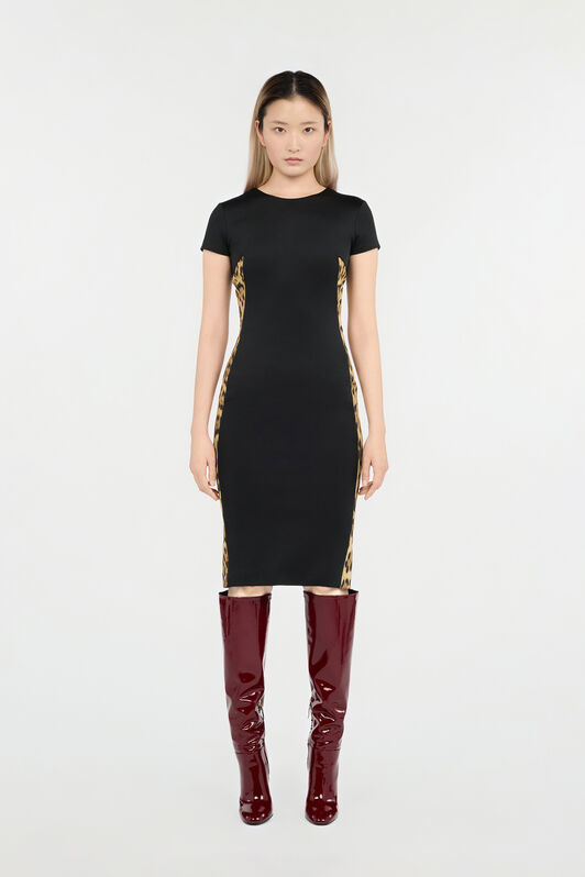 RC Black Midi Dress With Leopard Print Panels BLACK/JAGUAR QOT10B-S5001