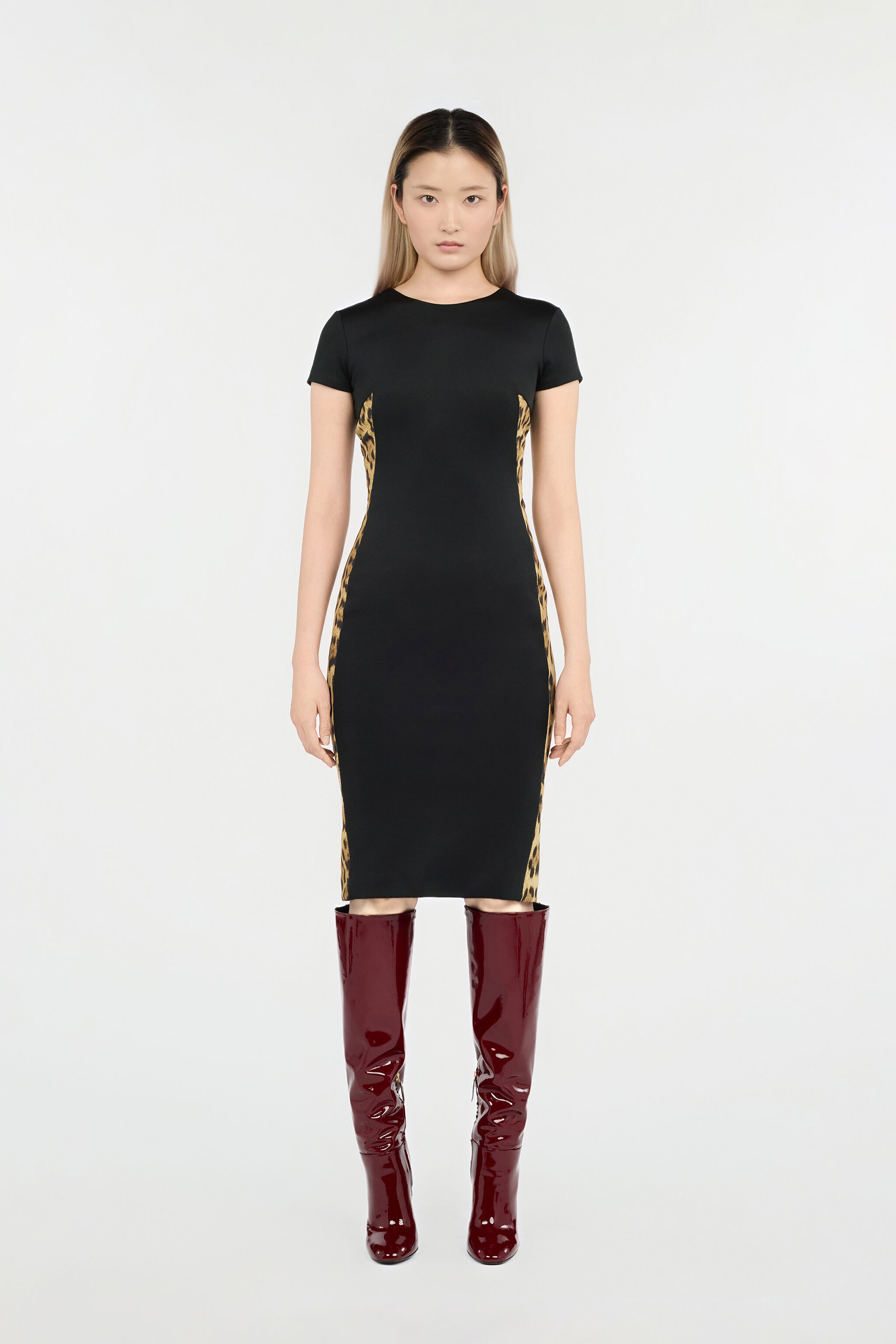 RC Black Midi Dress With Leopard Print Panels BLACK/JAGUAR QOT10B-S5001