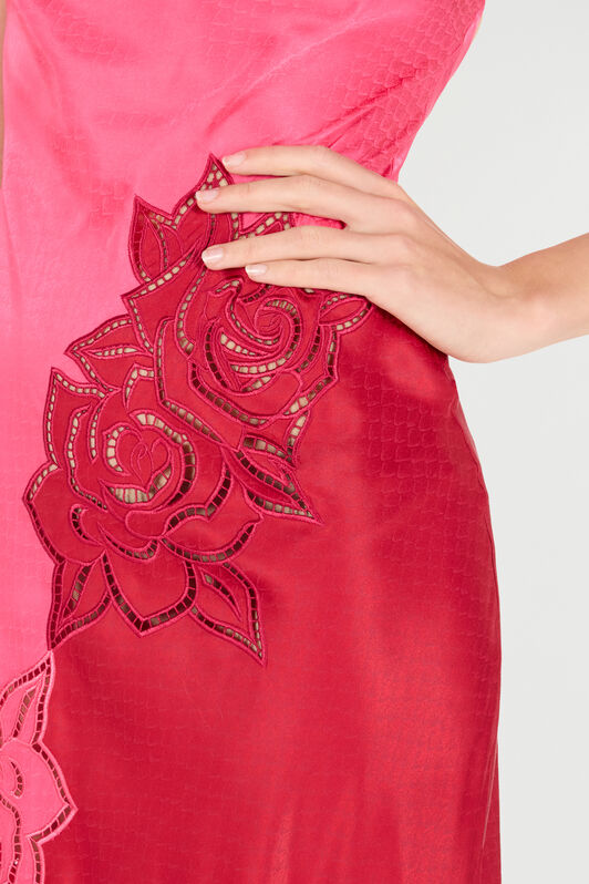 RC Long Dress With Perforated Rose Pattern Fuchsia UKR120-SZN57