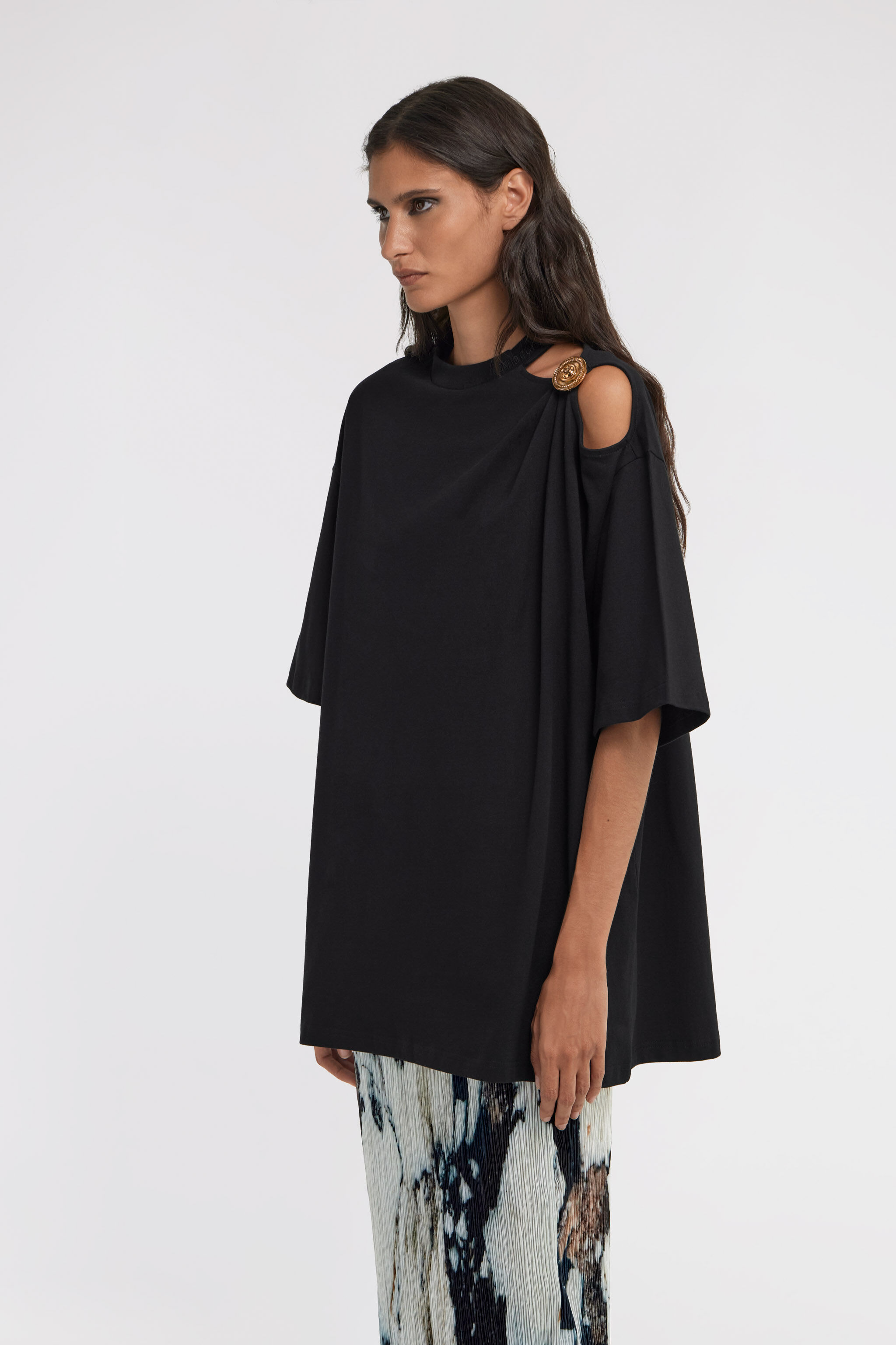 RC T-shirt with shoulder jewel detail Negro TWT663-JD062