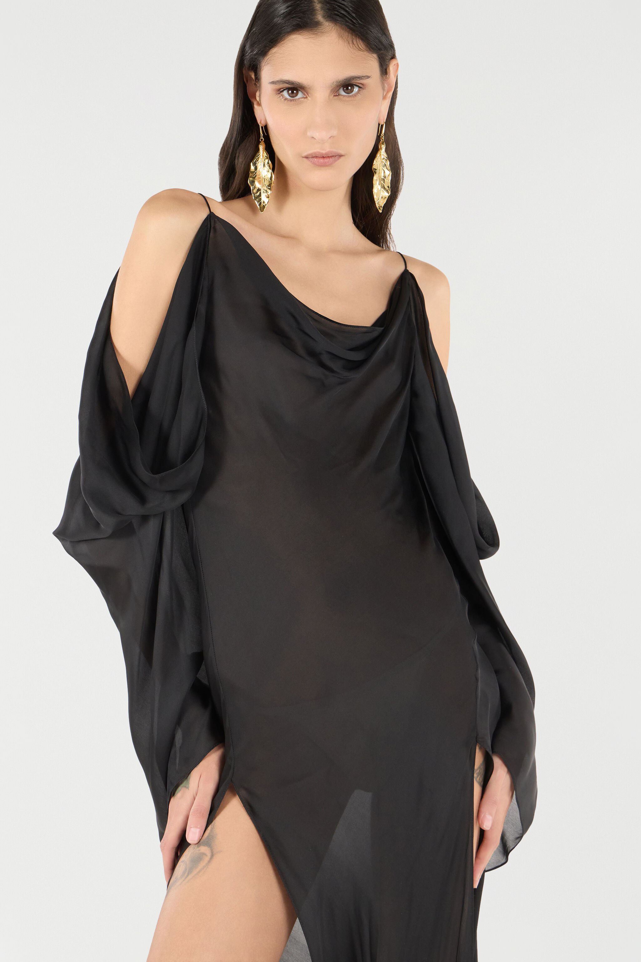 RC Langes Kleid aus Seide Schwarz UKT117-CC032