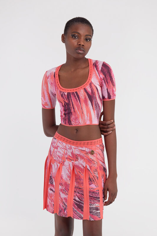 RC Plumage print knitwear top Fuchsia SWM602-MI150