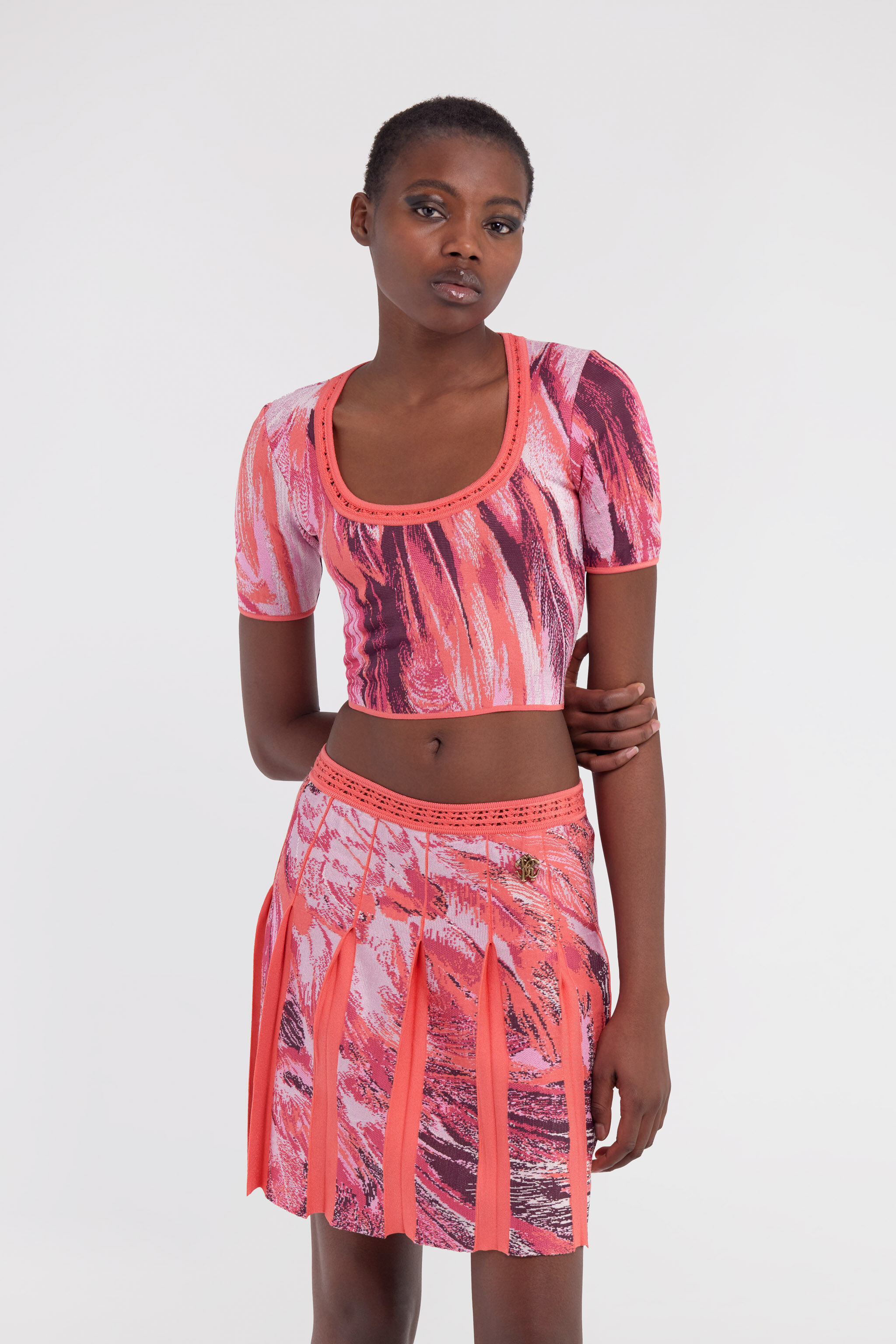 RC Plumage print knitwear top Fuchsia SWM602-MI150