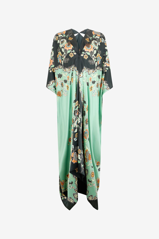 RC Silk Kaftan Dress With Kimono Print GREEN/BLACK XQT181-RYT25
