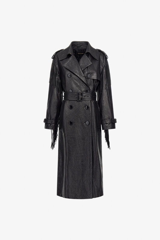 RC Trench in Pelle con Frange Nero TKP500-PN002