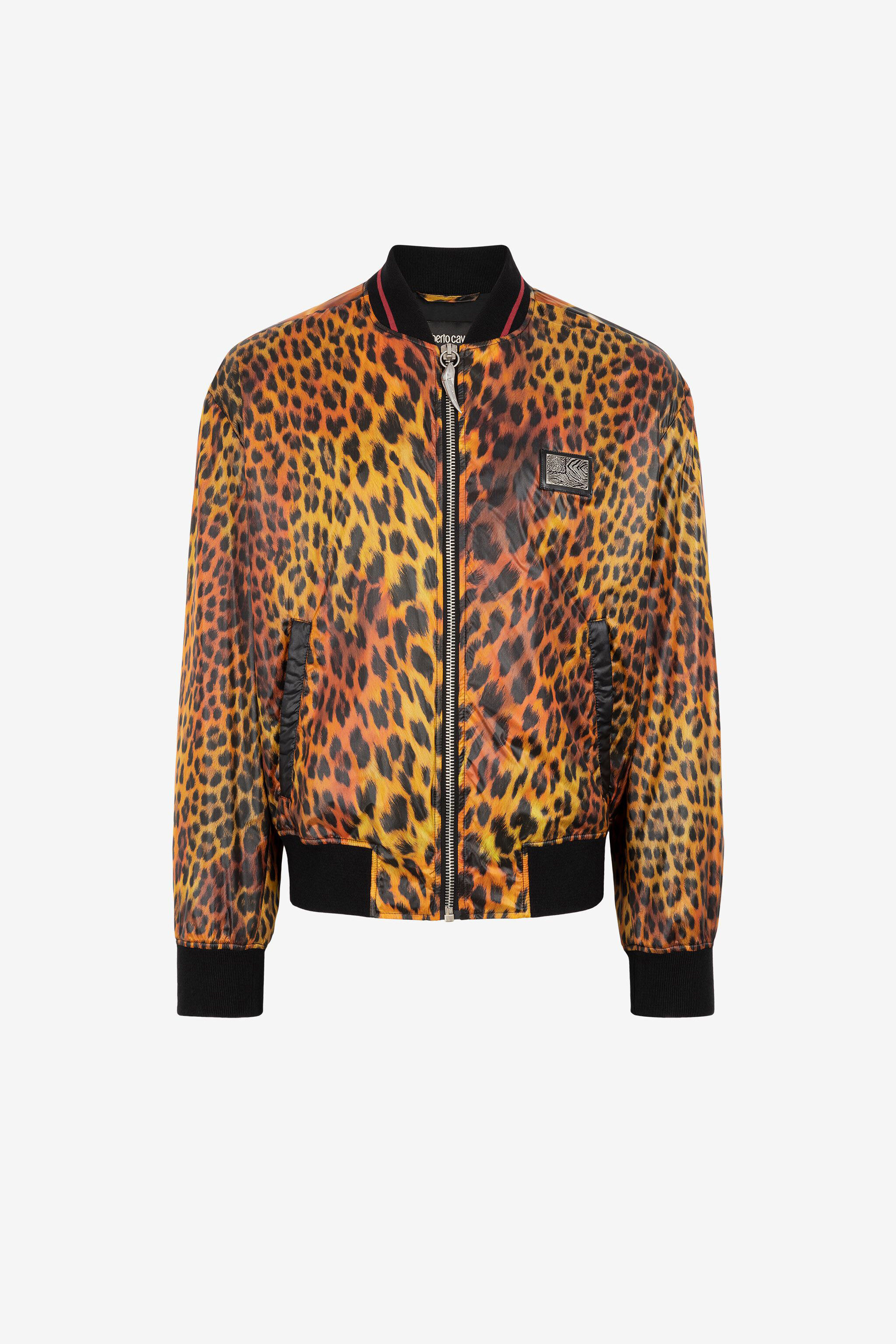Jaguar Print Bomber Jacket in Orange for Men Roberto Cavalli
