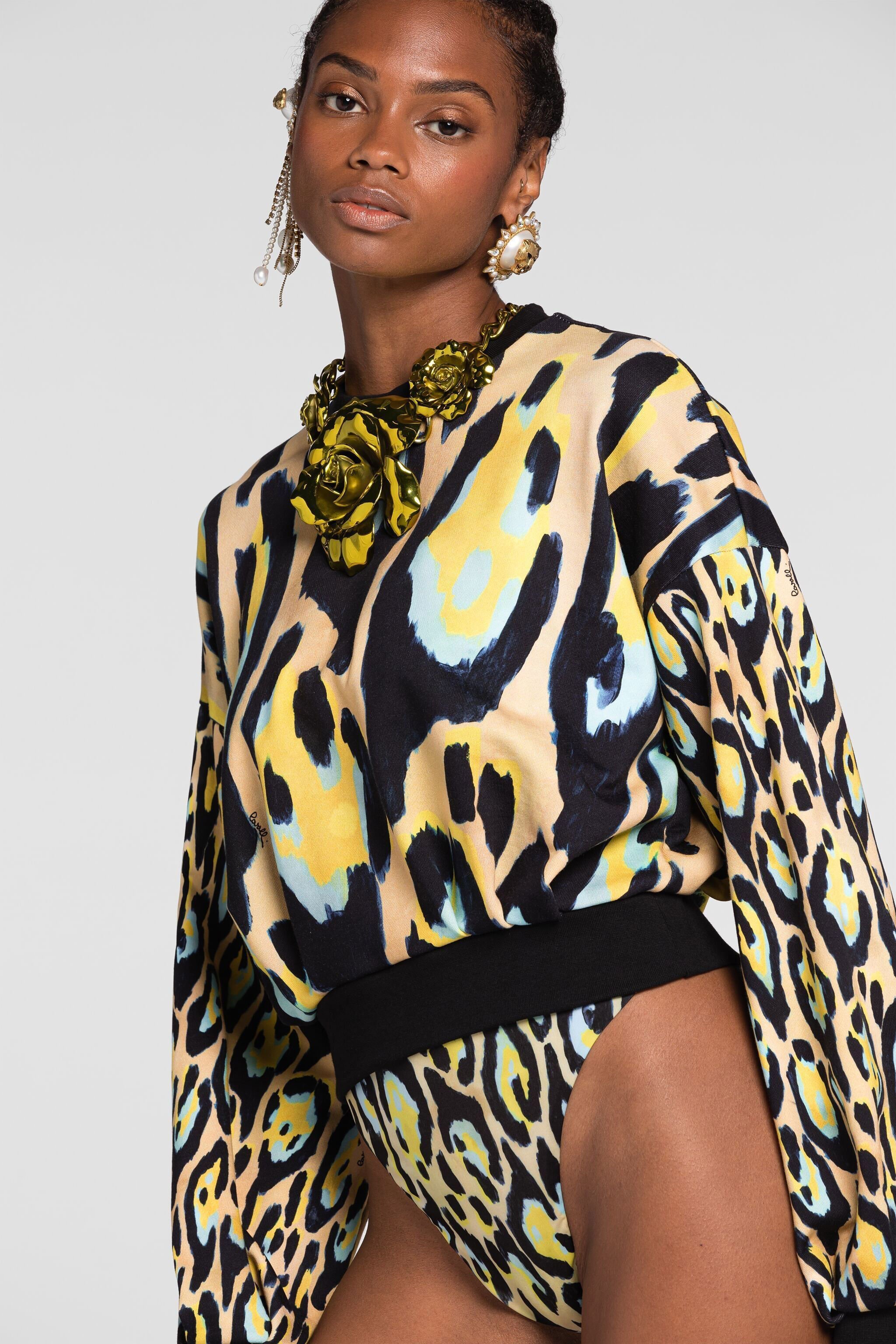 RC Leopard Print Sweatshirt Giallo QKT68C-5OF54