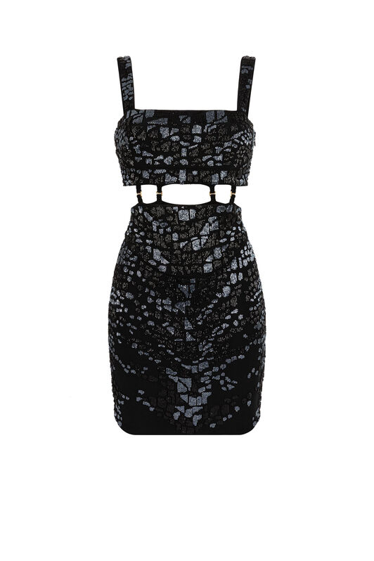 RC Leopard Bead-Embellished Mini Dress Black JQR155-JJ050