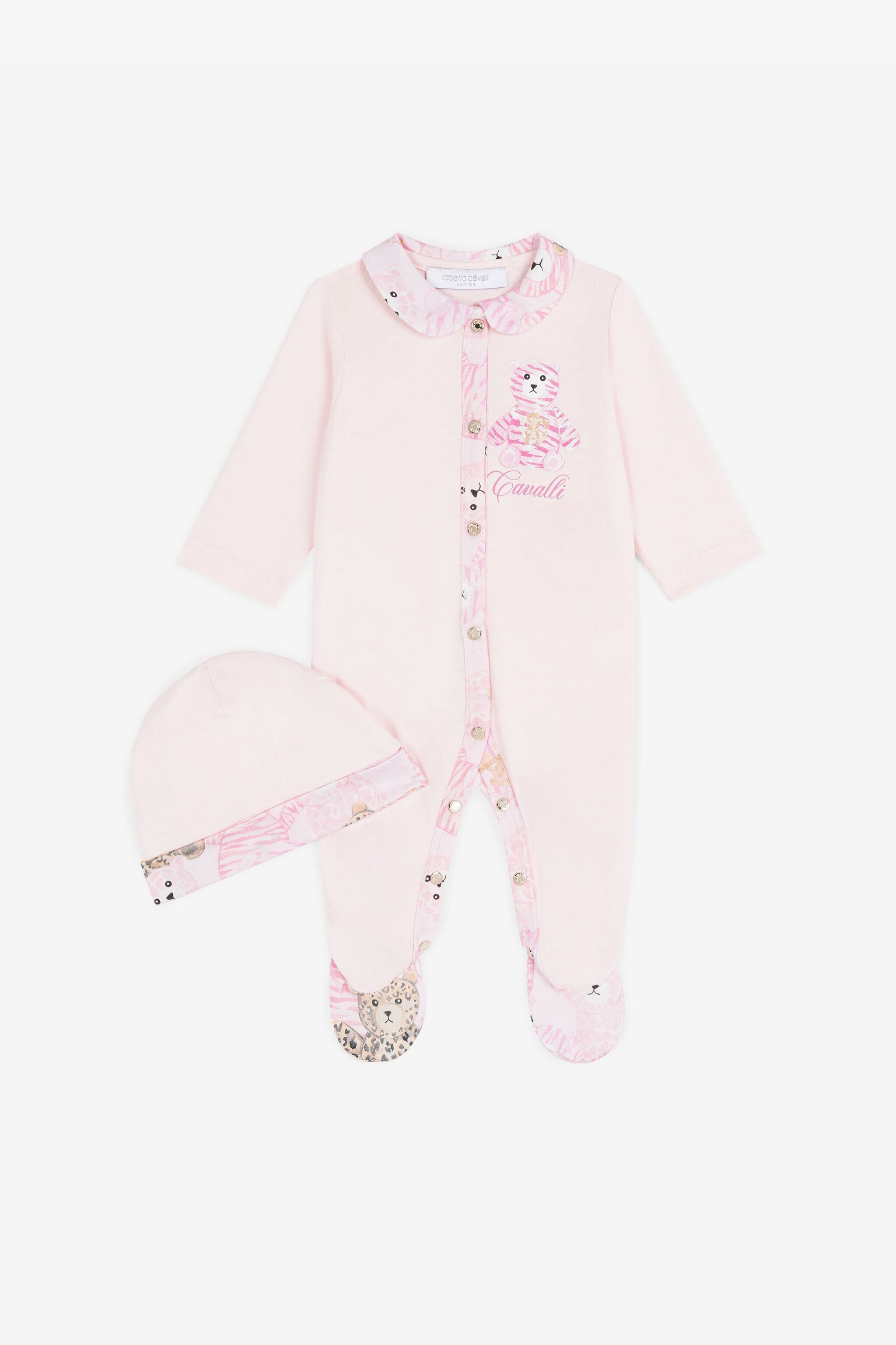 JU Teddy Bear-Print Cotton Babygrow Set Pink RJT830-JD001