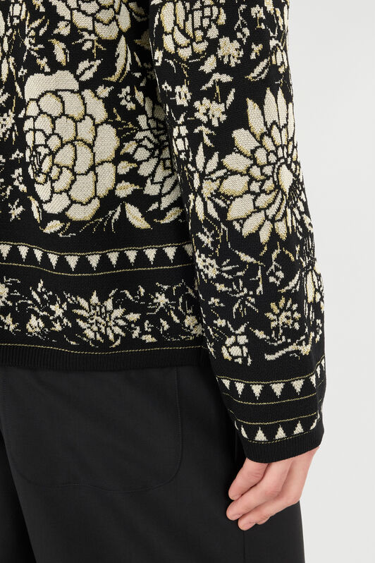 RC Wool Blend Sweater with Floral Design Black/White VNM604-MQ027