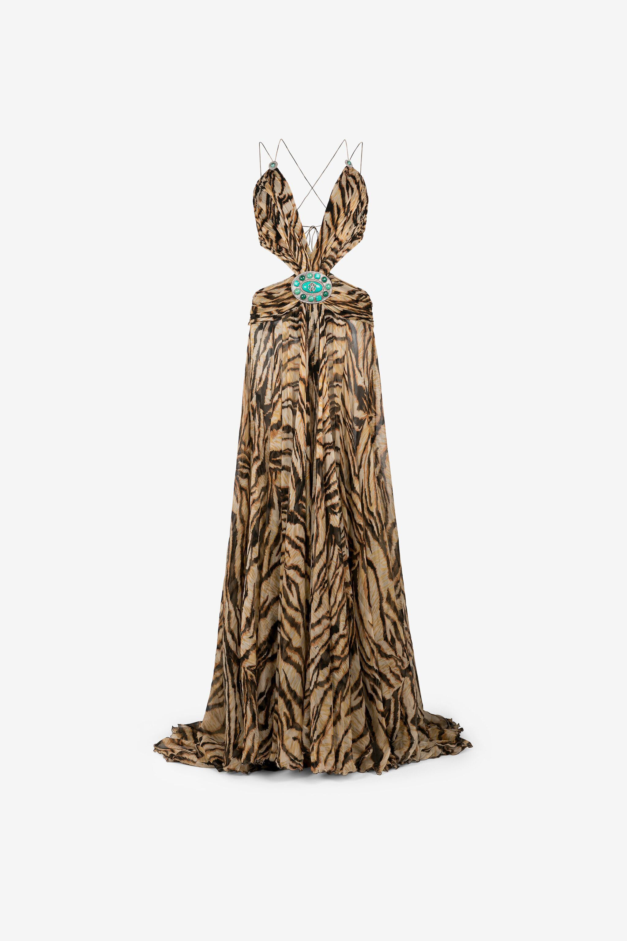 RC Robe en soie à découpes et imprimé tigré Marron clair RKT100-CZH36