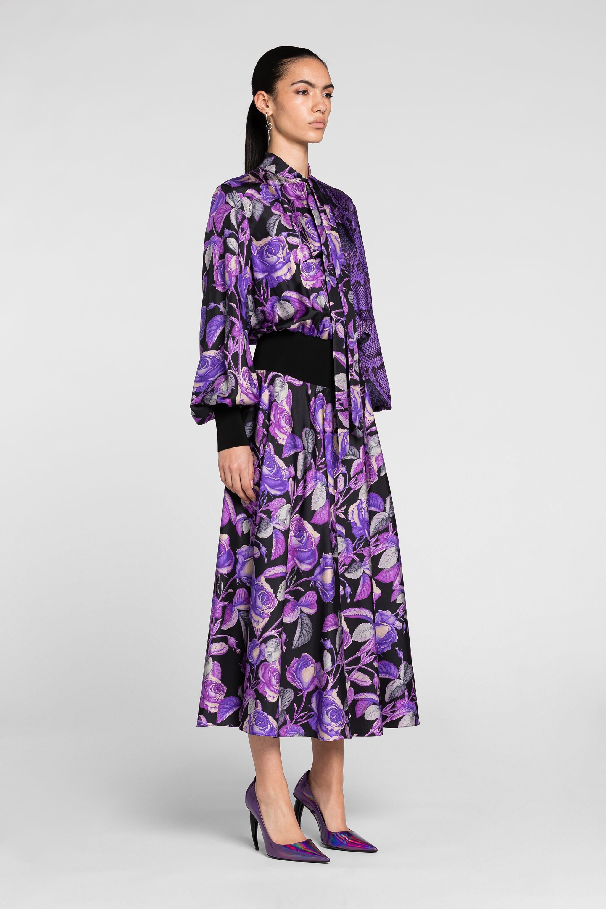 RC Abito midi con stampe Rose e Python Viola PQT117-5LF03