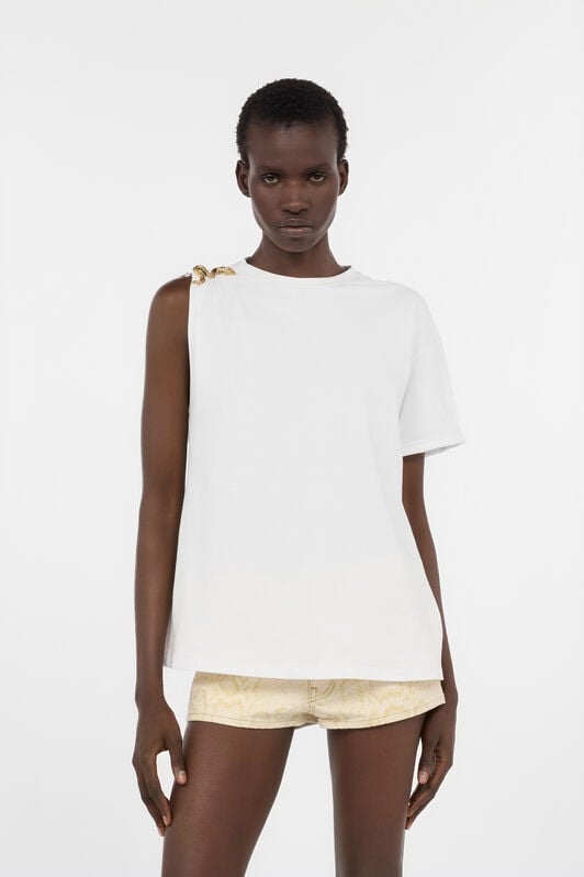 RC White Asymmetric T-shirt with Snake Motif RC White Asymmetric T-shirt with Snake Motif WHITE WWT605-JD006