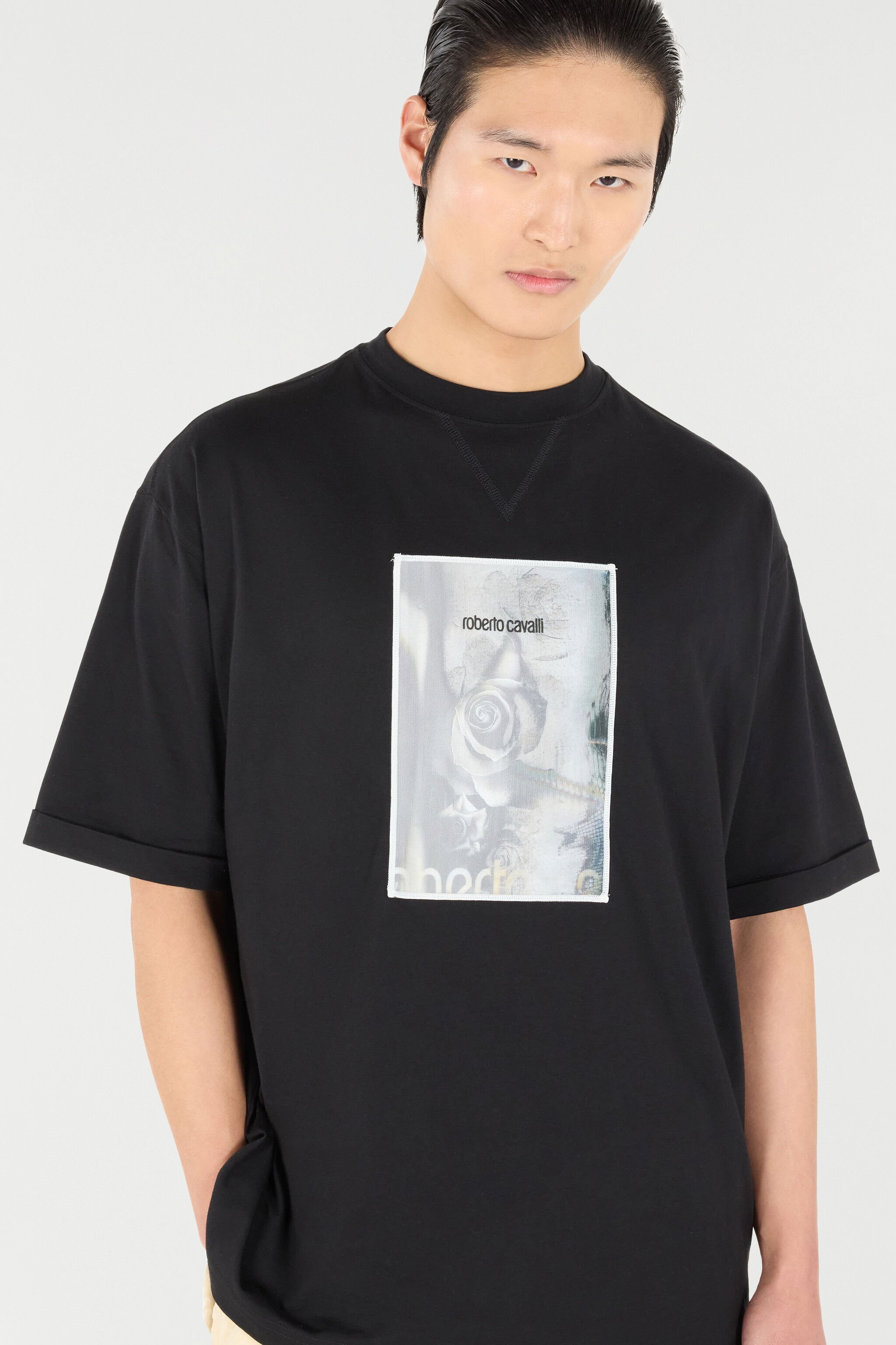 RC T-Shirt mit Print Rose und Logo Schwarz URT62Q-KB031