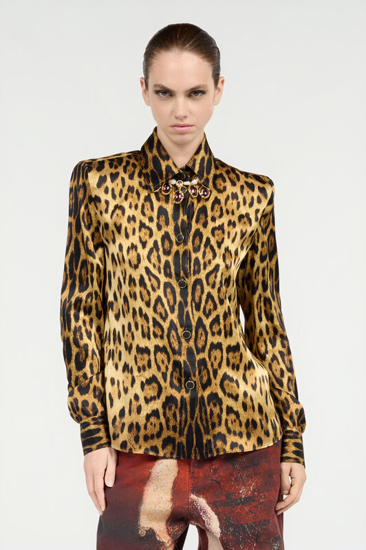 RC Silk Shirt with Jaguar Skin Print Marron VWT700-TYQ71