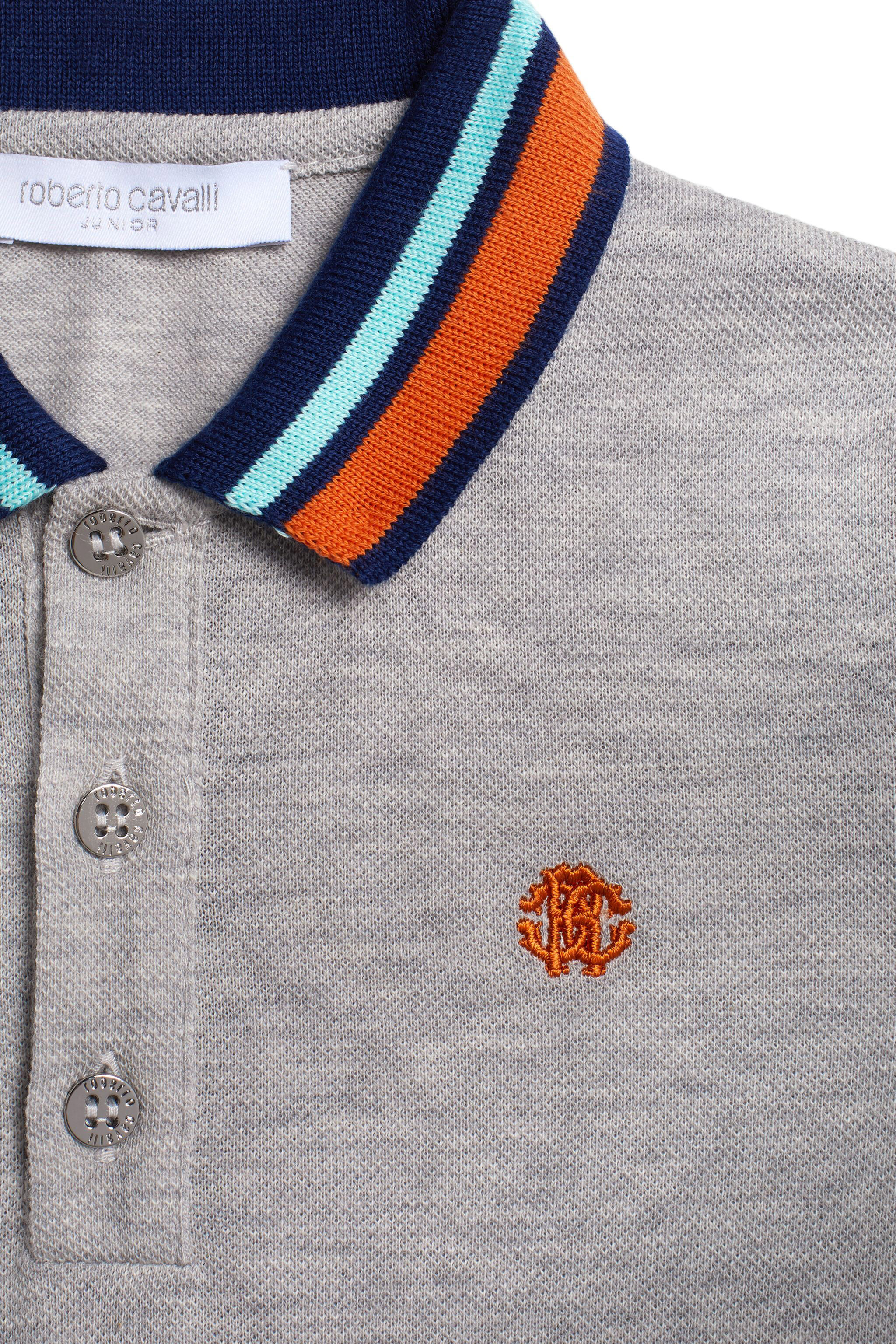 JU Grey stripe collar polo shirt GREY MELANGE IJT669-KB015