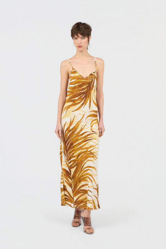 JC Golden Palm Print Dress DAFFODIL WFT313-WF711
