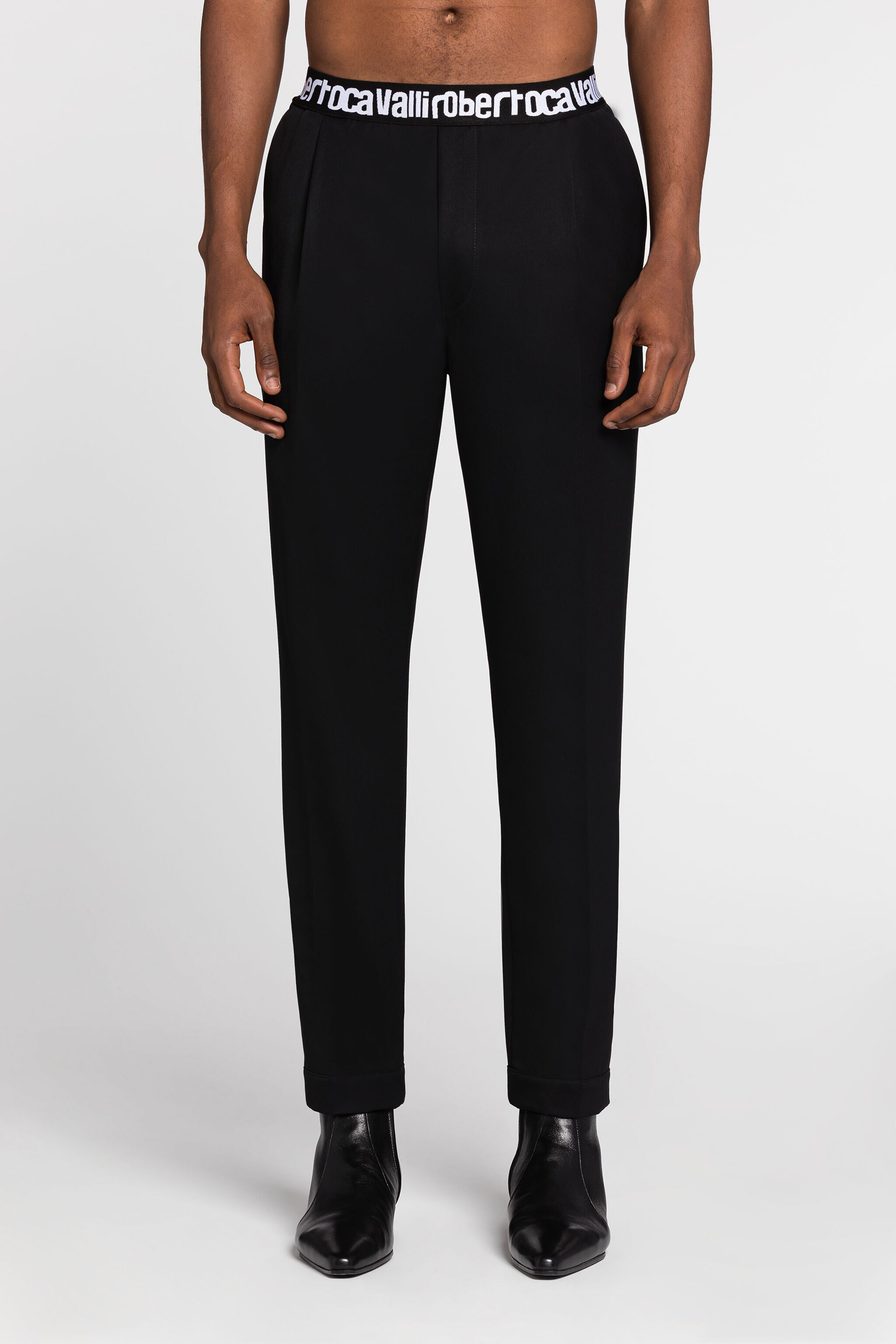 RC Logo-Waistband Tailored Wool Trousers Black RRT230-VW020