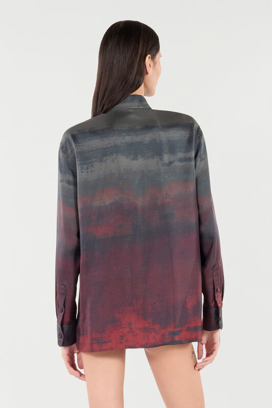 RC Silk Shirt with Garment-Dyed Effect Black/Red VQT704-4QP69