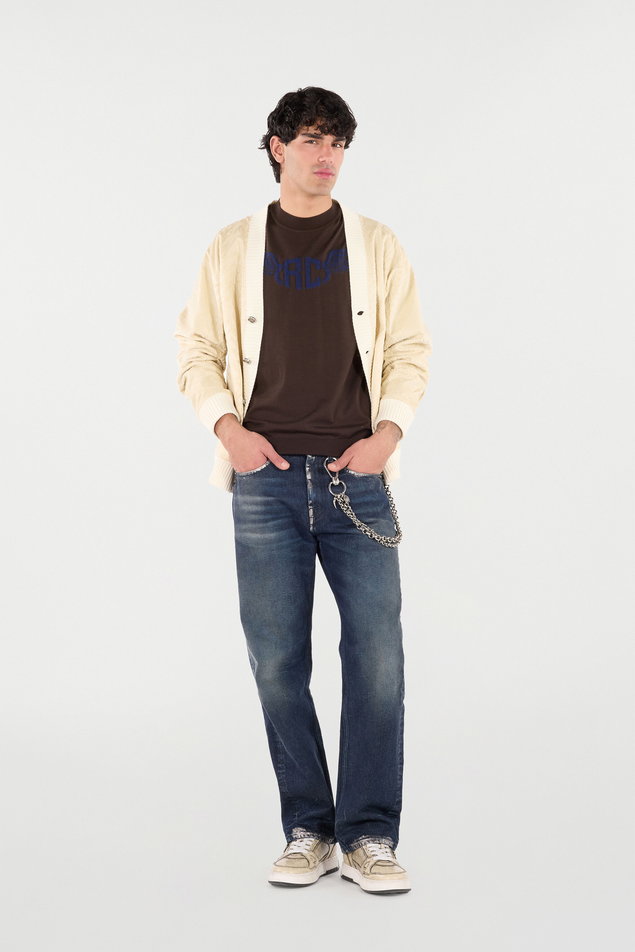 RC Sandblasted Effect Jeans with Chain Azul oscuro VRJ205-VT002