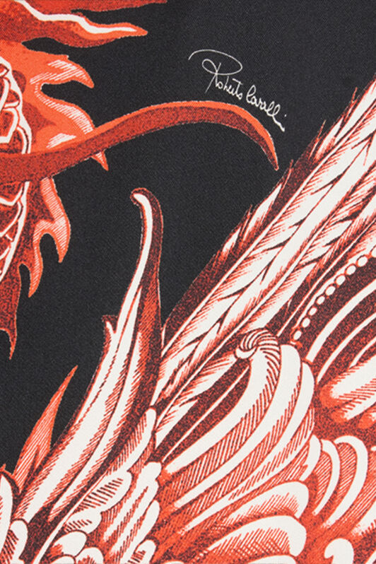 RC Bowling Shirt in Printed Silk Schwarz/Rot VNT762-OZP75