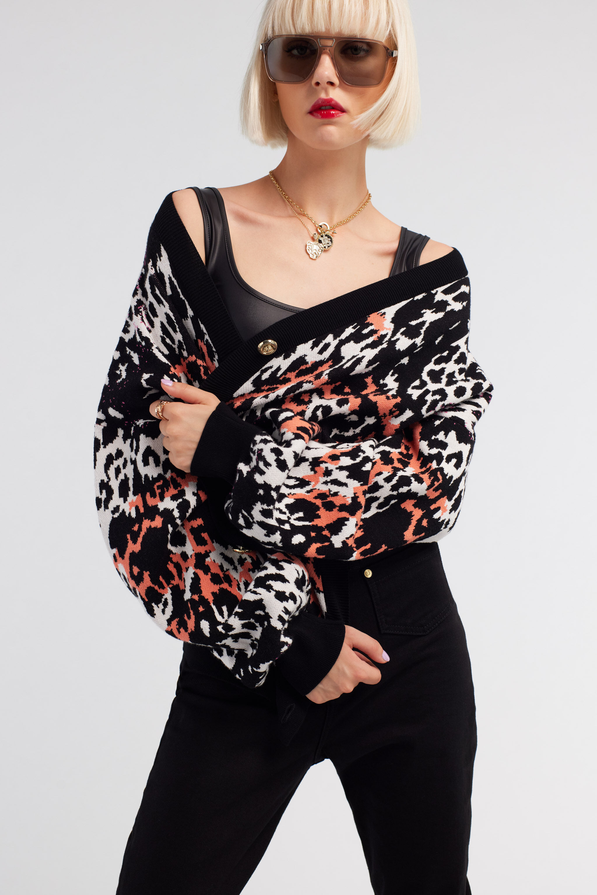 JC Just Cavalli Jacquard Cardigan Schwarz/Orange RKM653-RK347