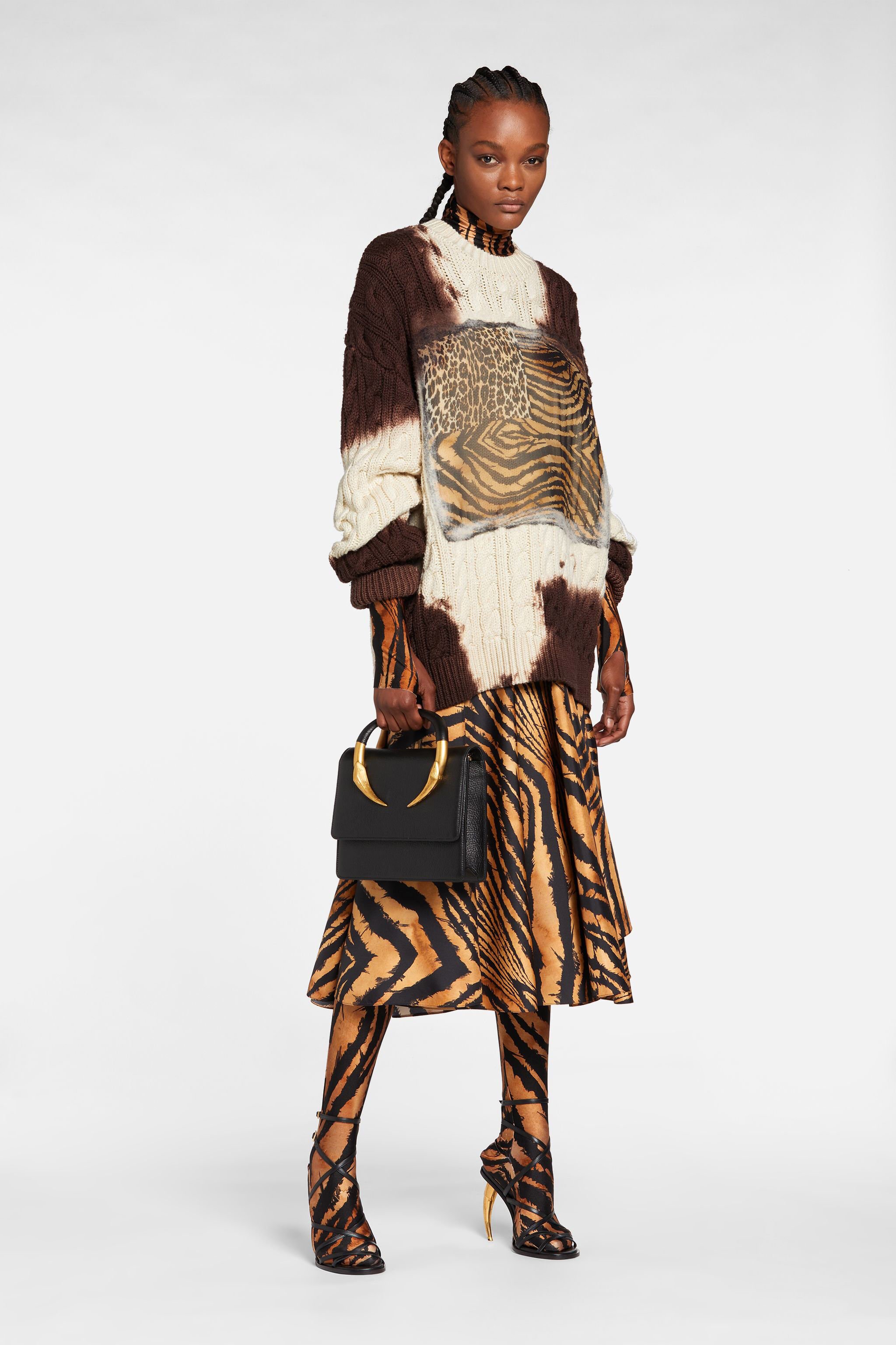 RC Maglione con motivo Animalier Patchwork Marrone scuro NNM604-MR001