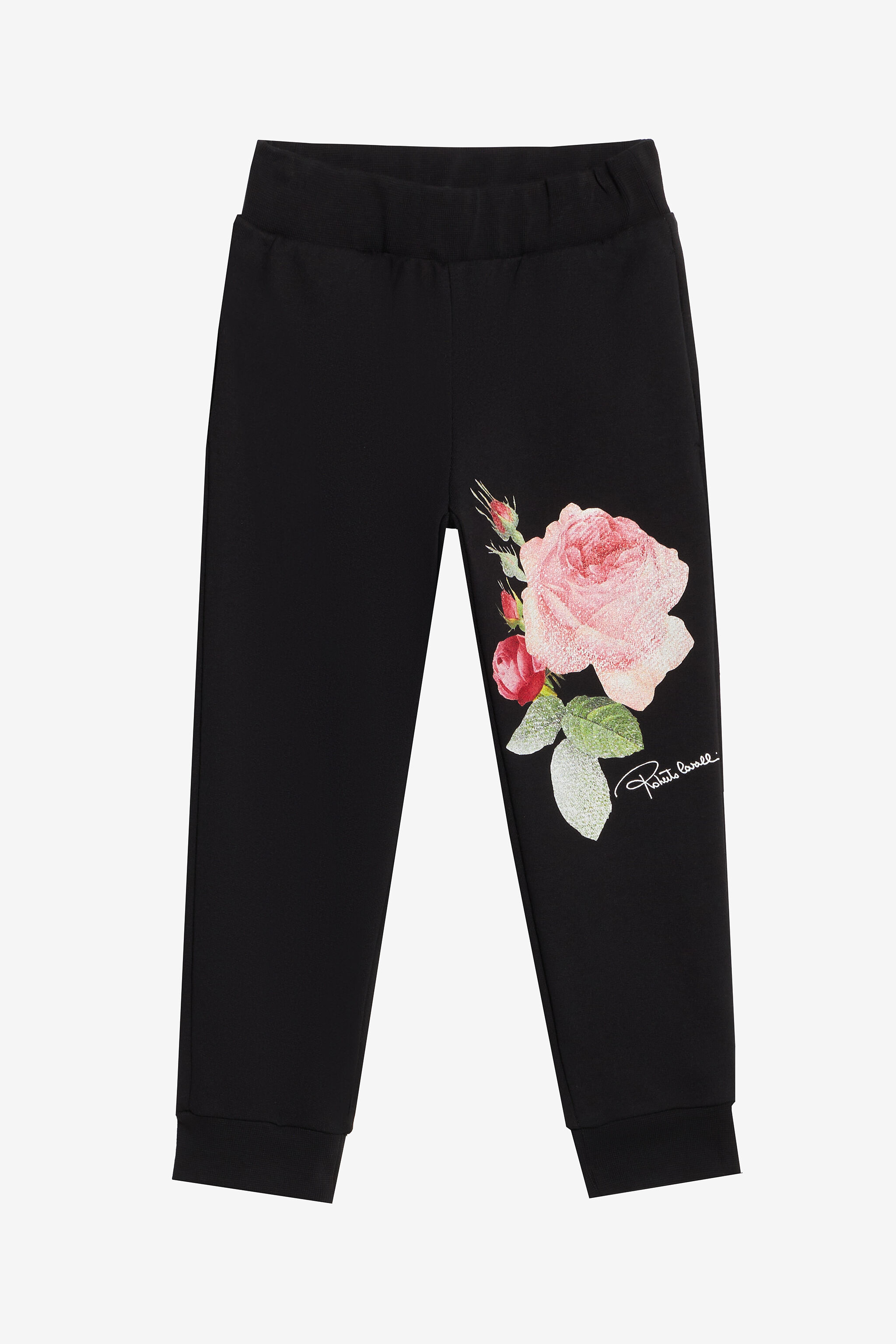 JU Jogginghose Mit Print Rosen Auf Einem Bein Schwarz UJT23A-CF050