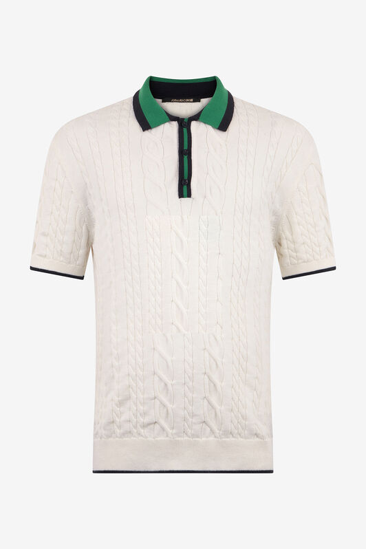 RC White Cable Knit Polo Shirt WHITE ROM90E-FEC31