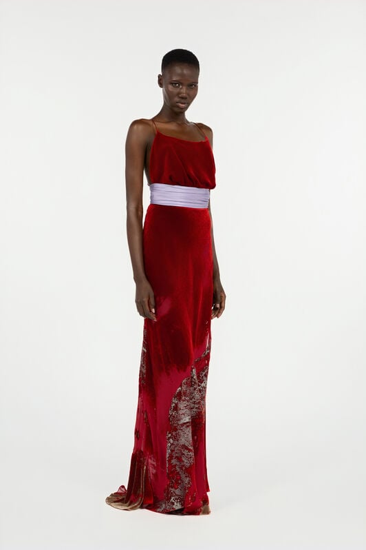 RC Long Dark Red Dress With Marine Print RC Long Dark Red Dress With Marine Print Red VWT130-VL066