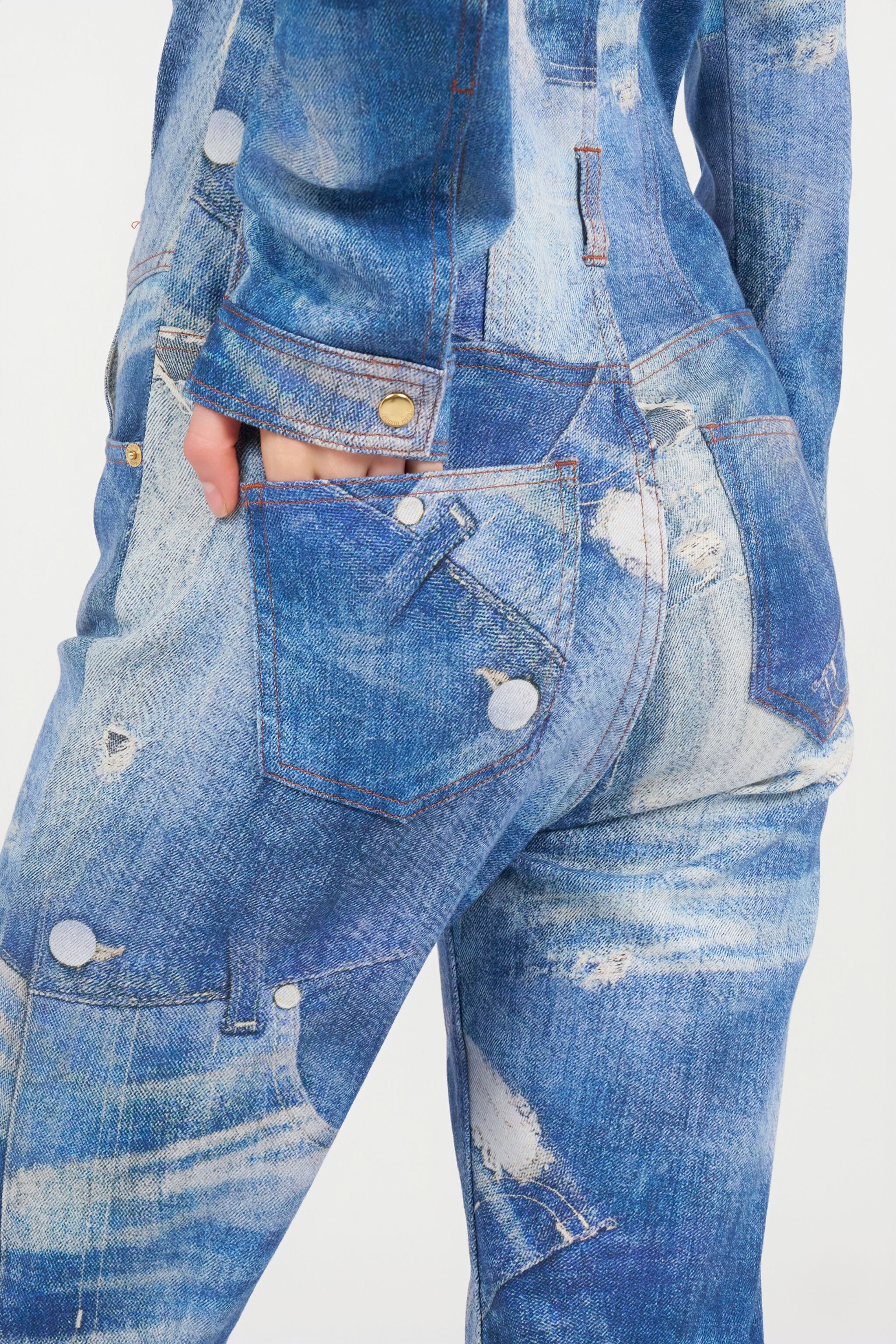 RC Patchwork Denim Jumpsuit DARK BLUE WQJ132-DAR71