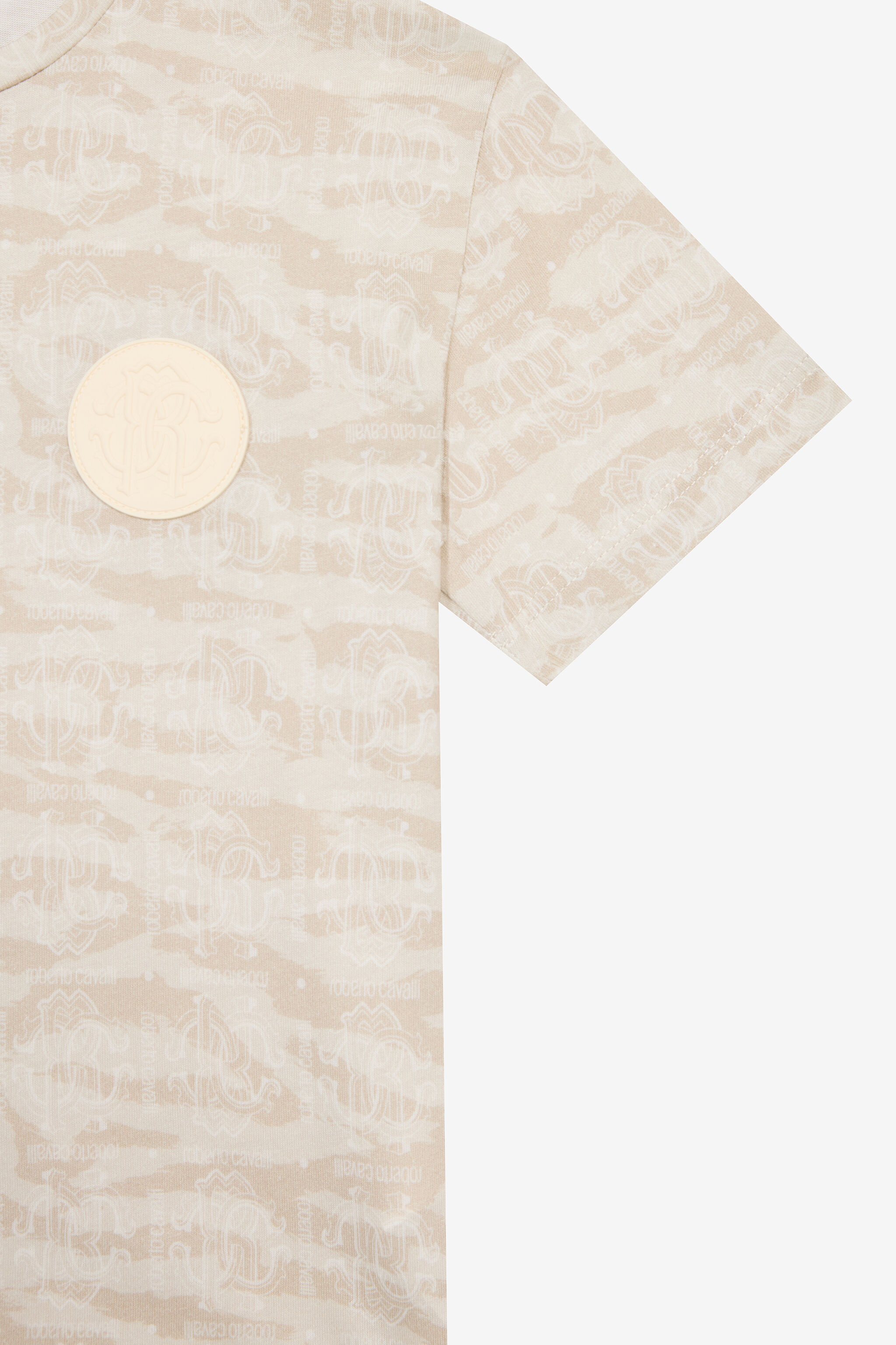 JU T-Shirt With Tiger Skin Print And Patch Ivory UJT60K-JFO44