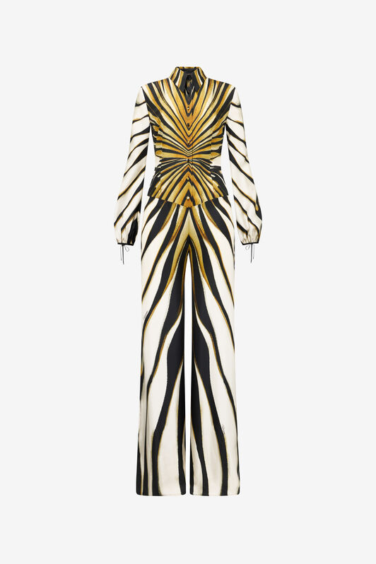 RC Ray Of Gold Print Silk Jumpsuit Gold TKT108-4QM33
