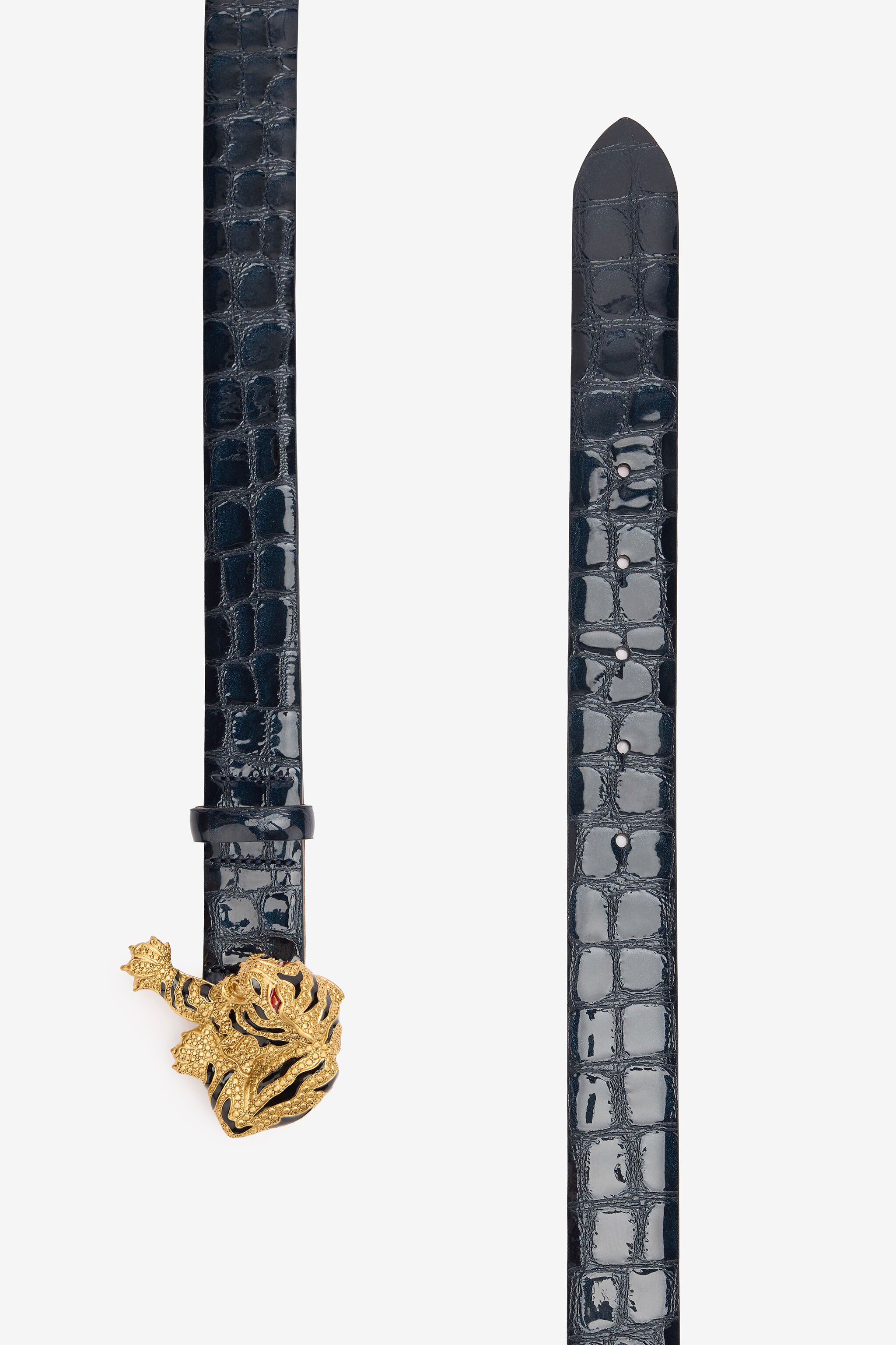 RC Crocodile-Effect Belt With Bejeweled Tiger Dark blue TKC002-PZE01