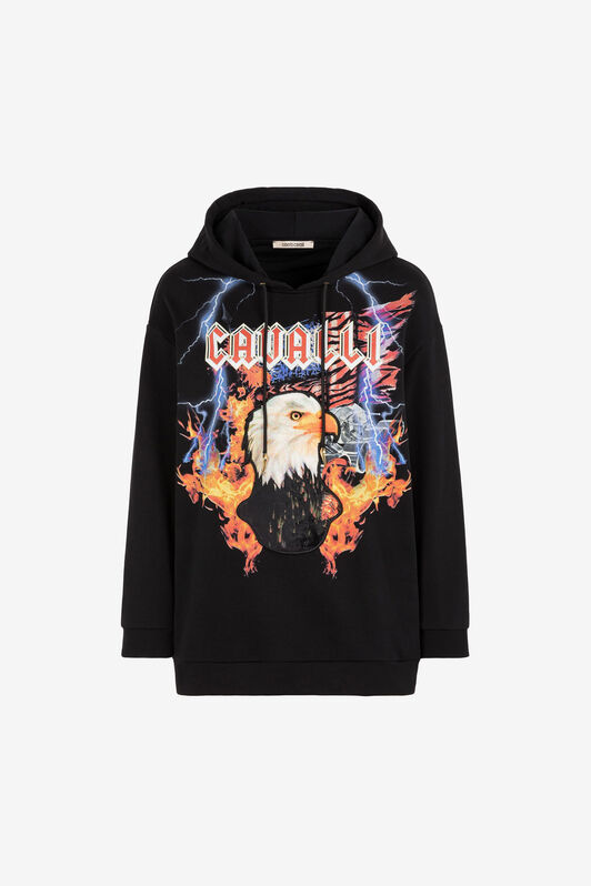 RC Oversized Eagle-Print Appliqué Hoodie BLACK PKT69C-CF050