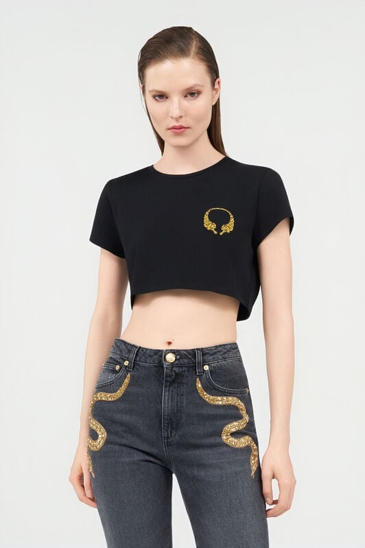 RC Crop top en coton avec tigres BLACK WQT63B-JD028