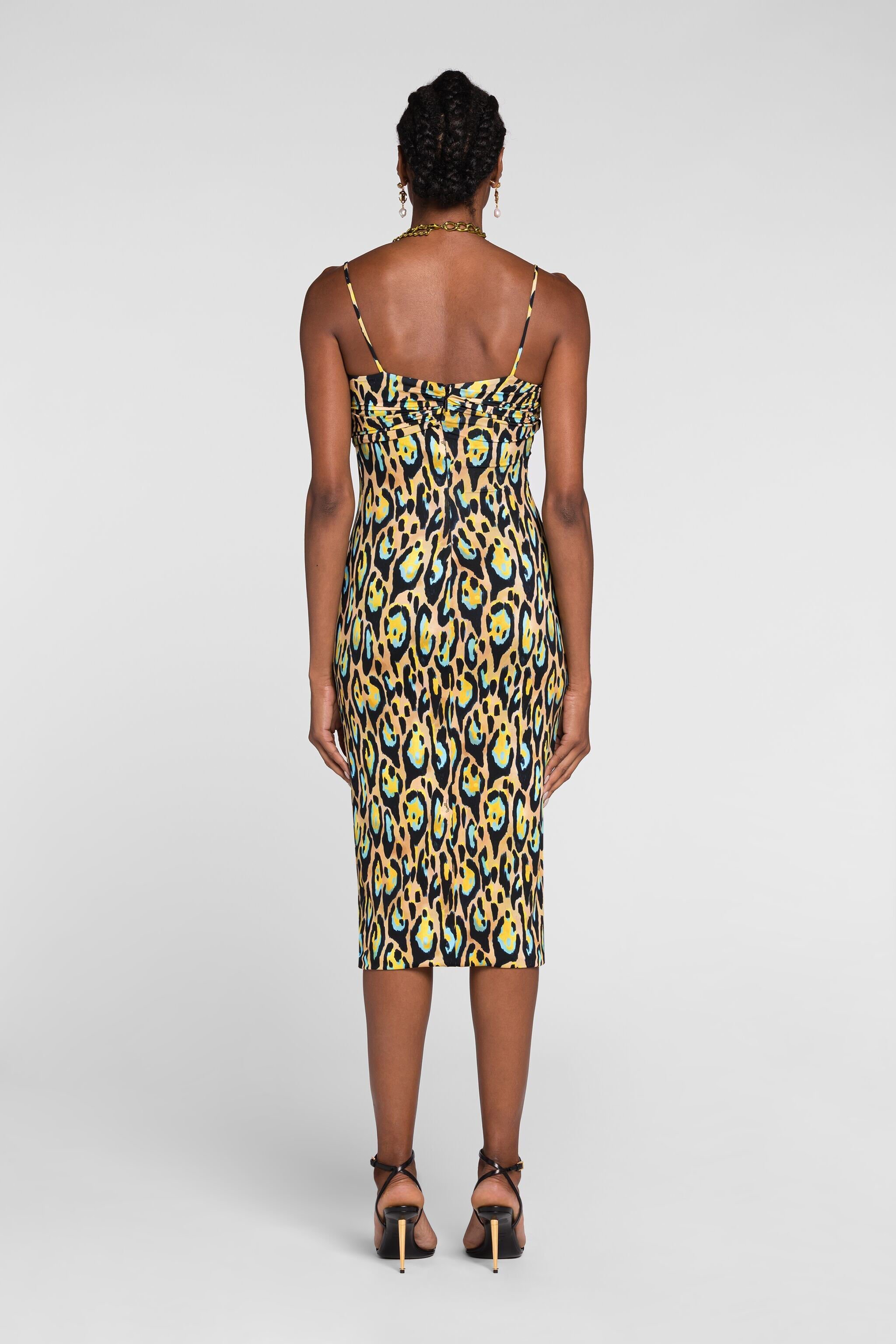 RC Leopard print sleeveless midi dress Yellow QKT104-LNF68