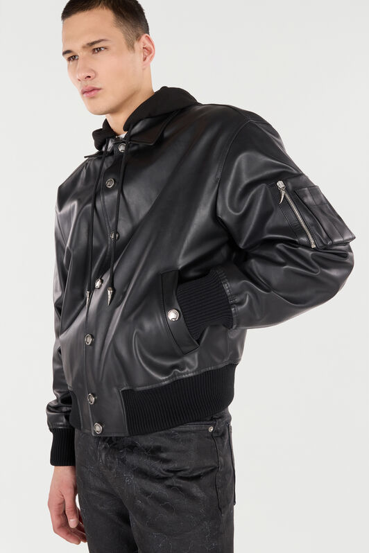 RC Leather Bomber Jacket with Hood RC Leather Bomber Jacket with Hood Black VNP464-PN104