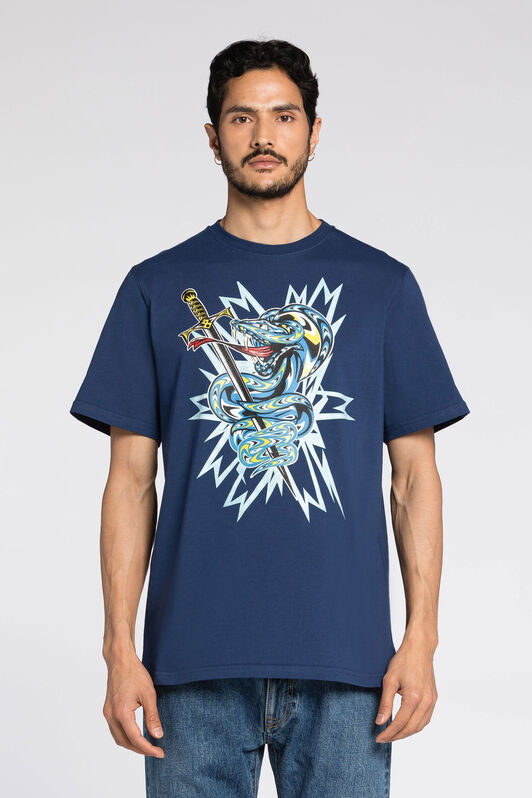 RC Snake-Print Cotton T-Shirt Dark blue QRT61B-JD060